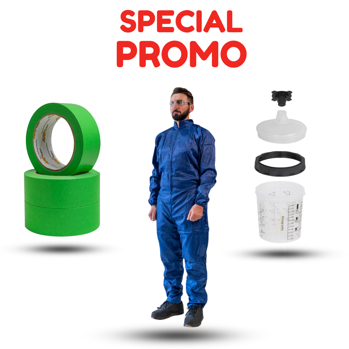 Arp Masking Tape 1'5'' 24pc BOX and PPS CUP 650ML 50pc Box FREE COVERALL